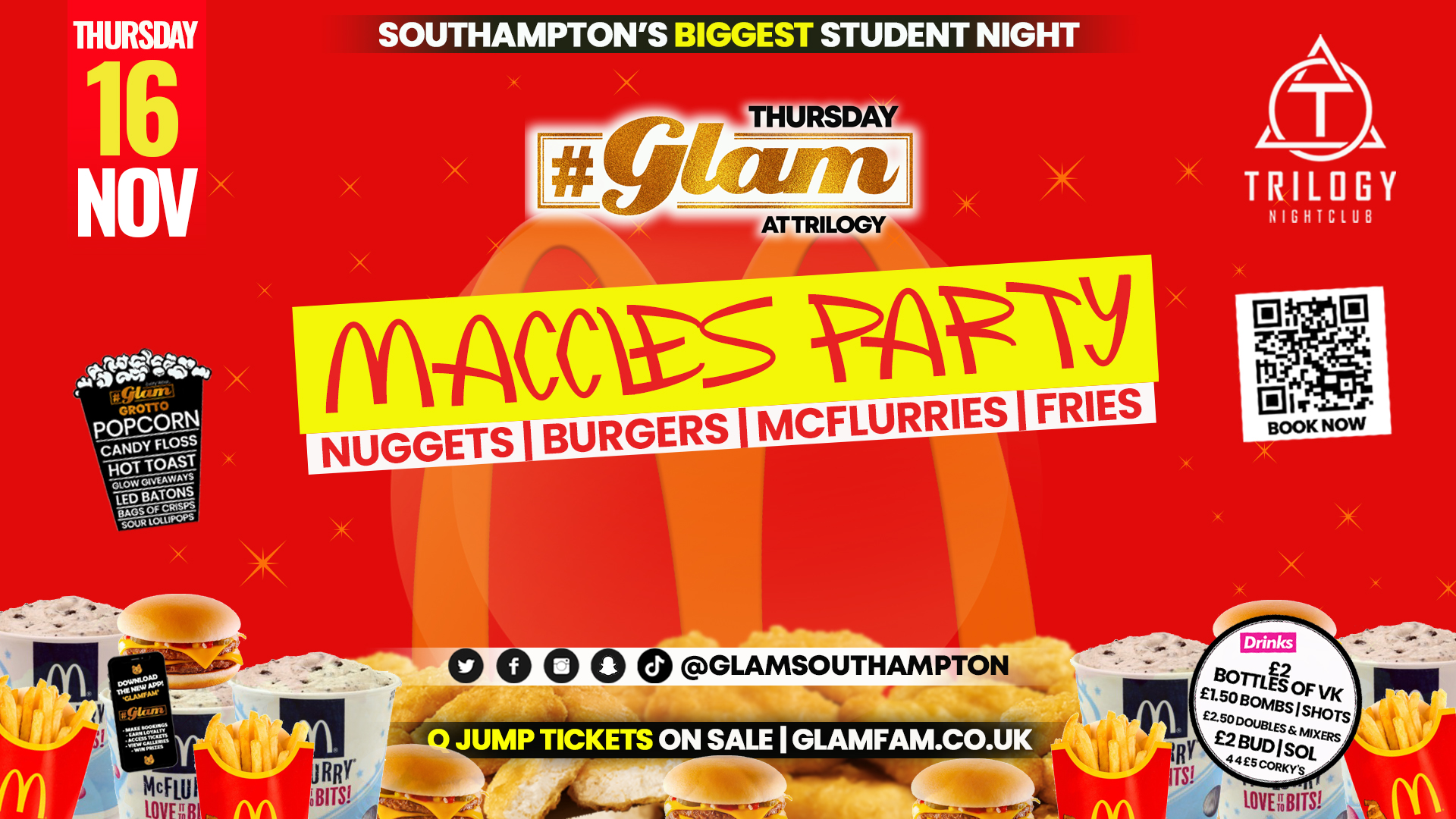 TONIGHT 🤩 Glam – Southampton’s Biggest Student Night – Maccies Takeover!