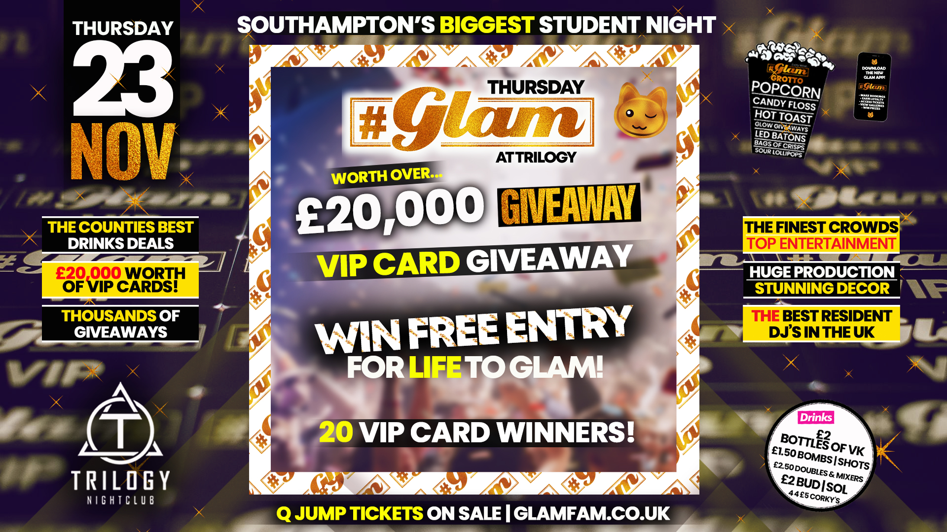 TONIGHT 😍 Glam – Southampton’s Biggest Student Night – Win Free Entry for Life!