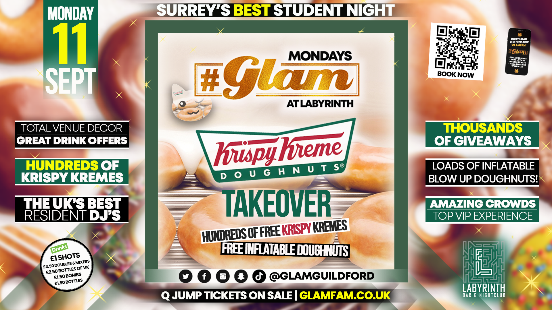 TONIGHT 😻 Glam Guildford – Krispy Kreme Takeover – Surrey’s Best Student Night