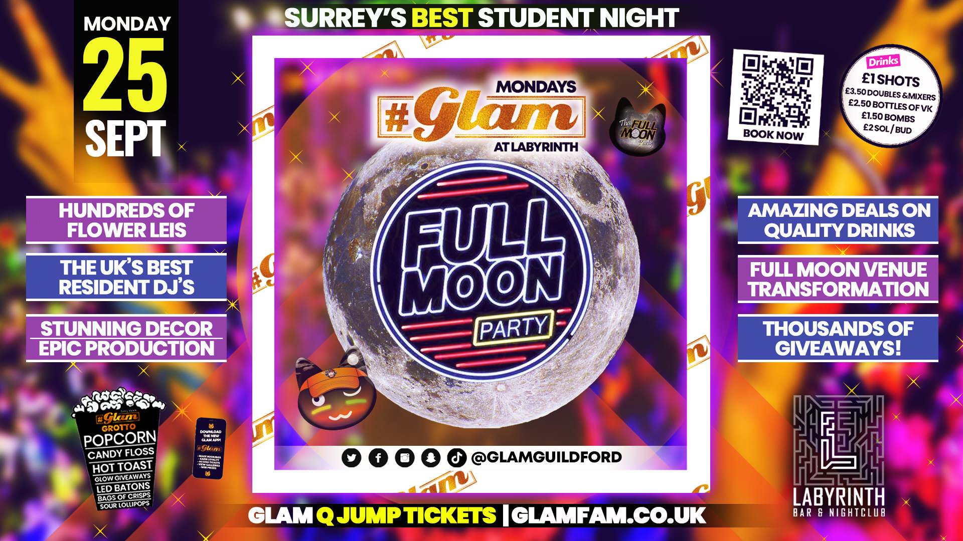 TONIGHT 🌕 Glam Guildford – Full Moon Project – Surrey’s Best Student Night