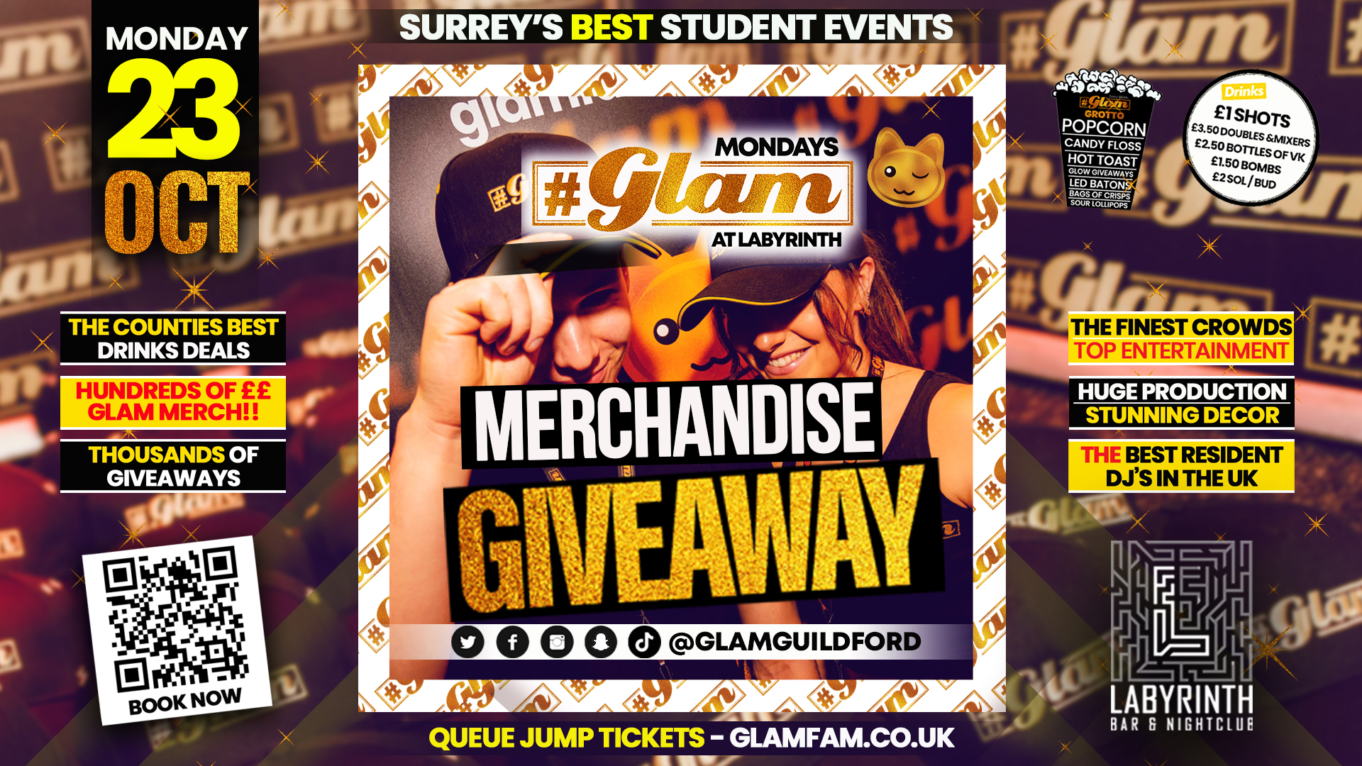 🥳 TONIGHT 🥳 Glam – The Big Merchandise Giveaway – Surrey’s Best Student Events!