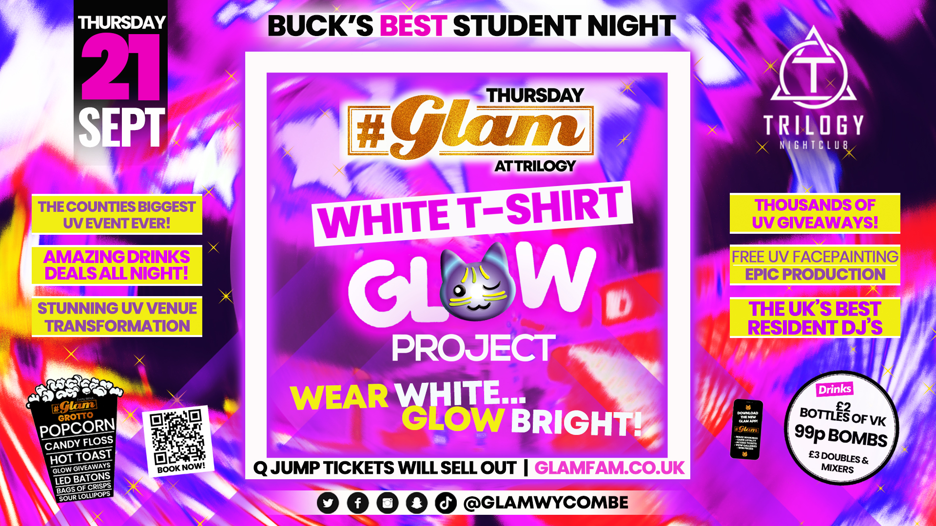 🐾 TONIGHT 🐾 Glam High Wycombe | Freshers UV Glow White Project!