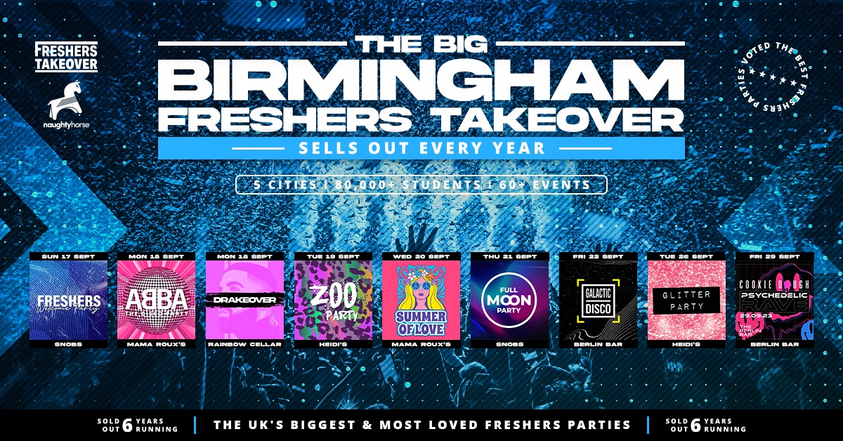 Aston Freshers Week 2023 Wristband – Freshers Takeover X Naughtyhorse – All 9 Parties