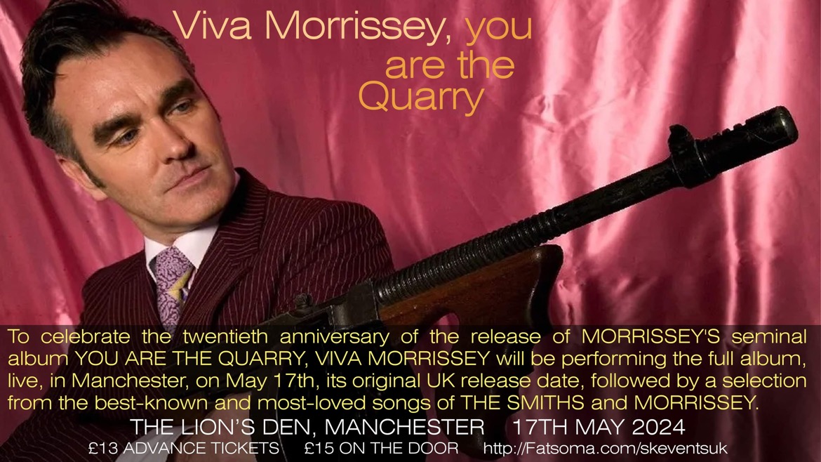 Viva Morrissey Live At Lions Den Manchester event (Viva Morrissey Live At Lions Den Manchester at Lions Den Manchester, Mews, ) hosted on the Vivus Quest Platform. Tickets available on vivushub.com
