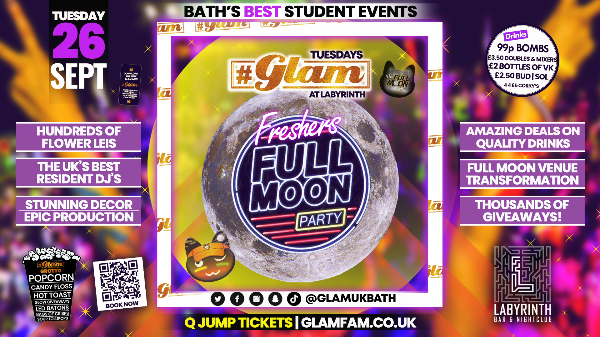 GLAM FRESHERS TONIGHT 🤩 Glam – Baths Best Student Night 🌕 FULL MOON PARTY! 🌕