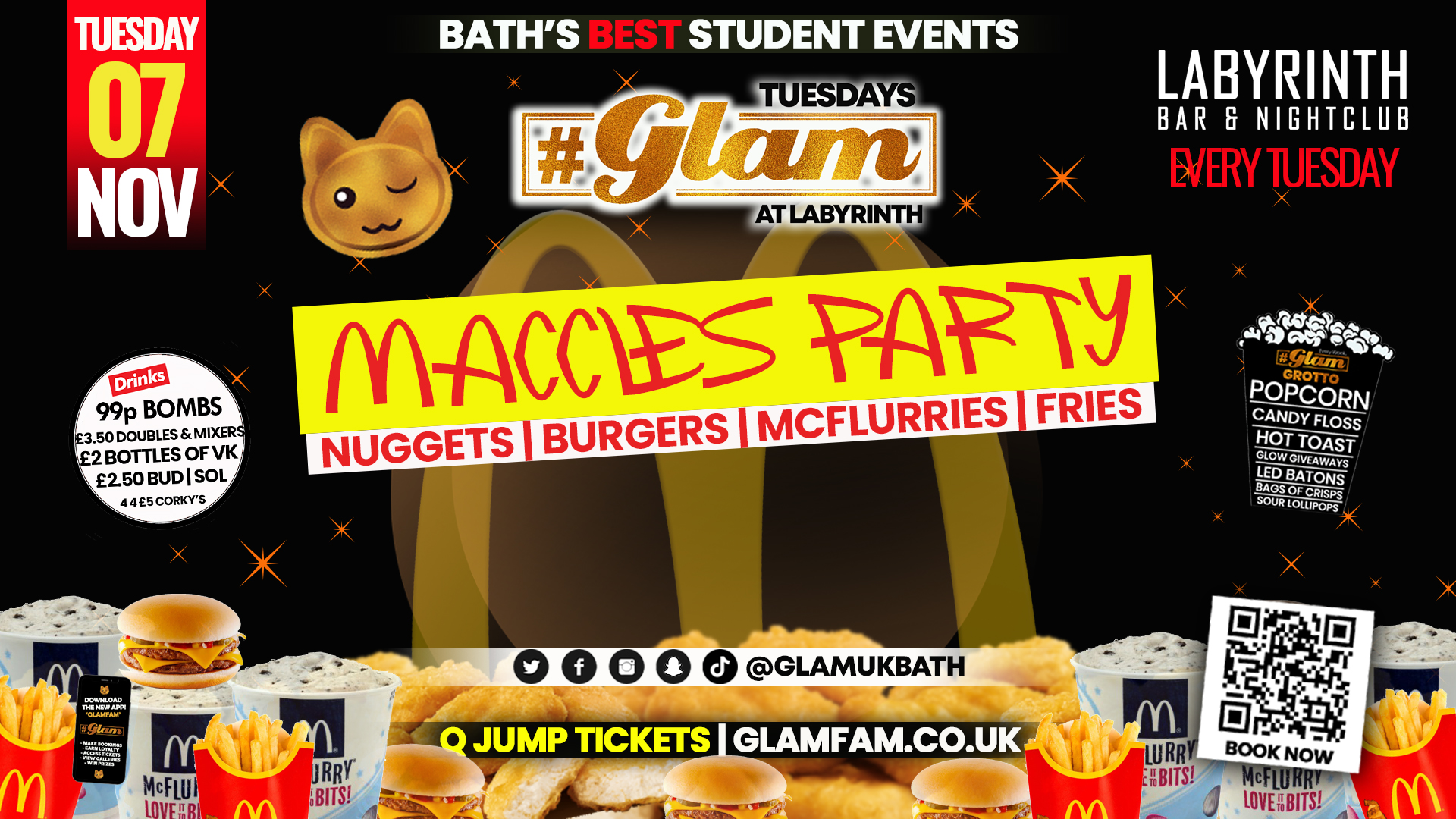 TONIGHT 🐾 Glam – Maccies Takeover – Bath’s Best Student Events!