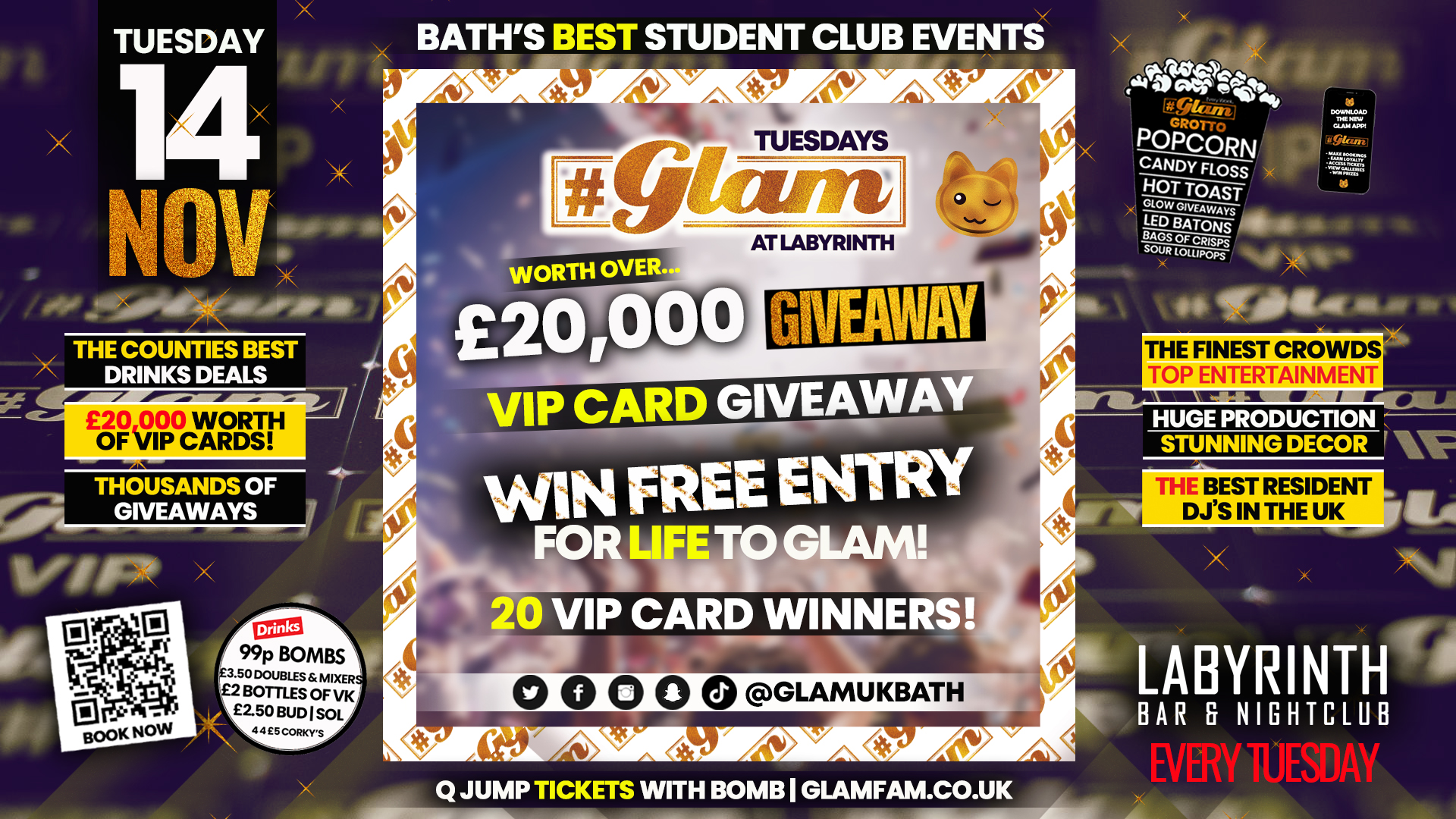 TONIGHT🔥  – Glam – Win Free Entry For Life – Bath’s Best Student Events!