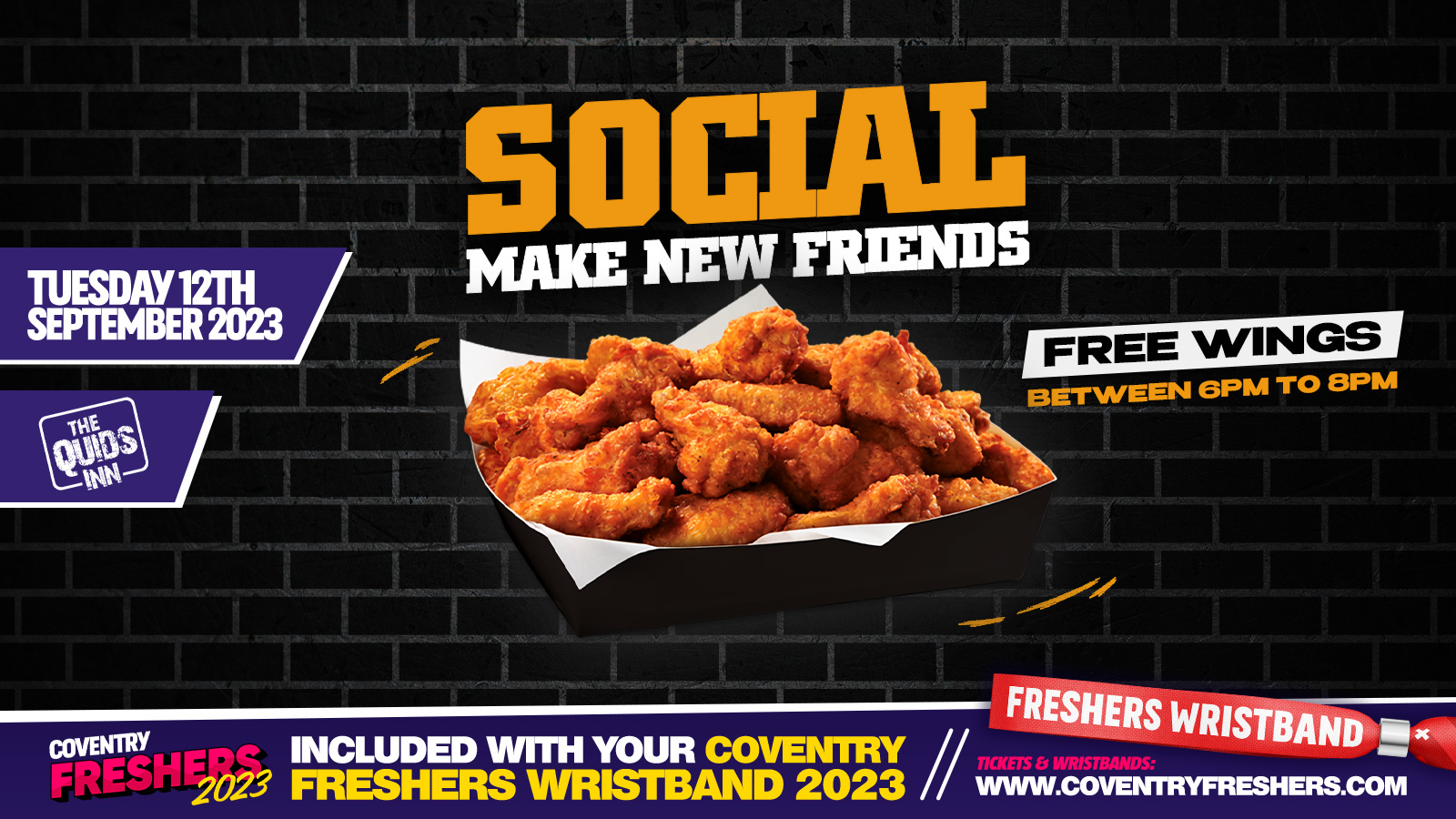 SOCIAL NETWORK FREE WINGS Official Coventry Freshers 2023 at Quids