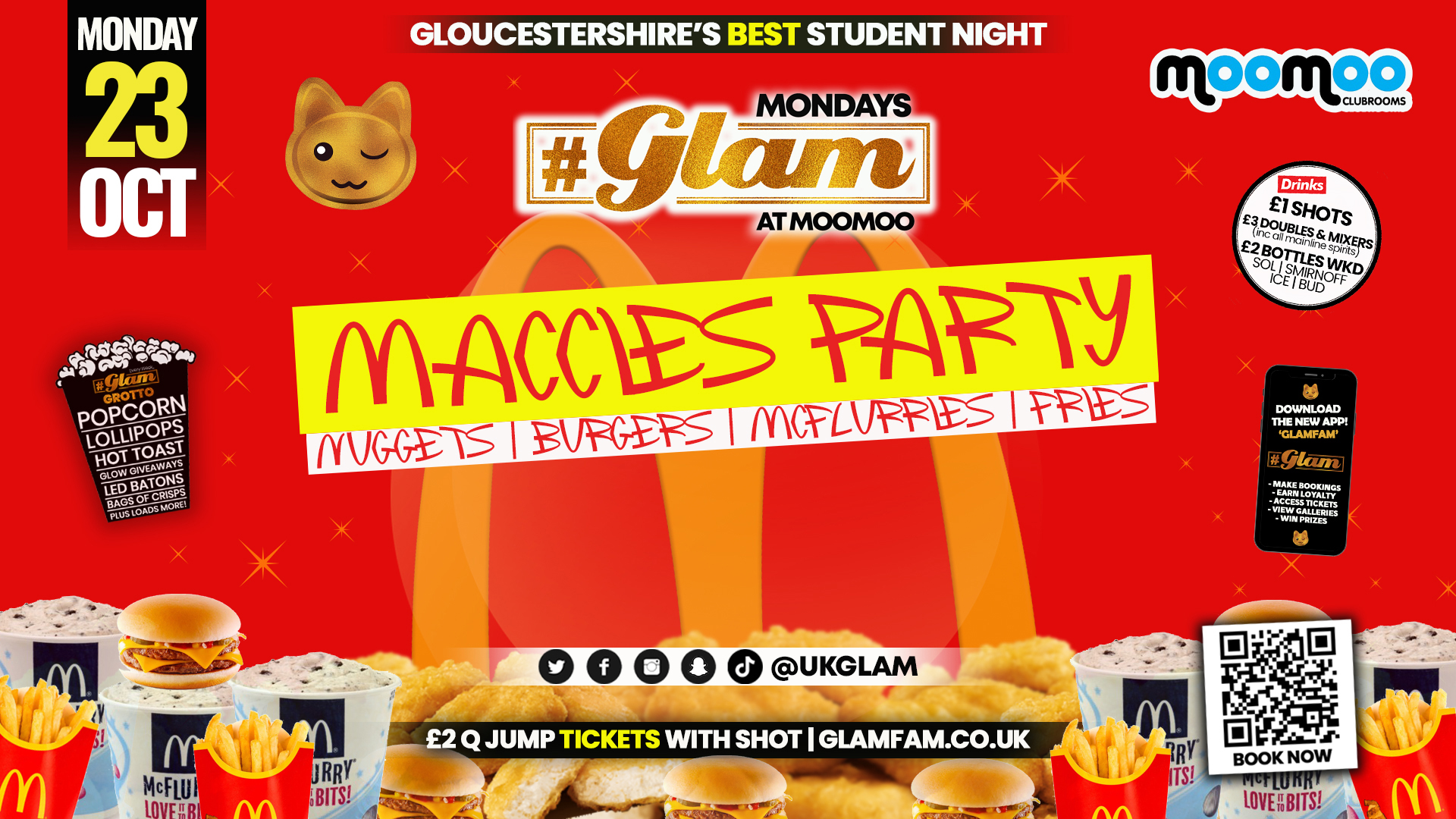 😋 TONIGHT 😋 Glam Cheltenham – Maccies Takeover! – Gloucestershire’s Best Student Events