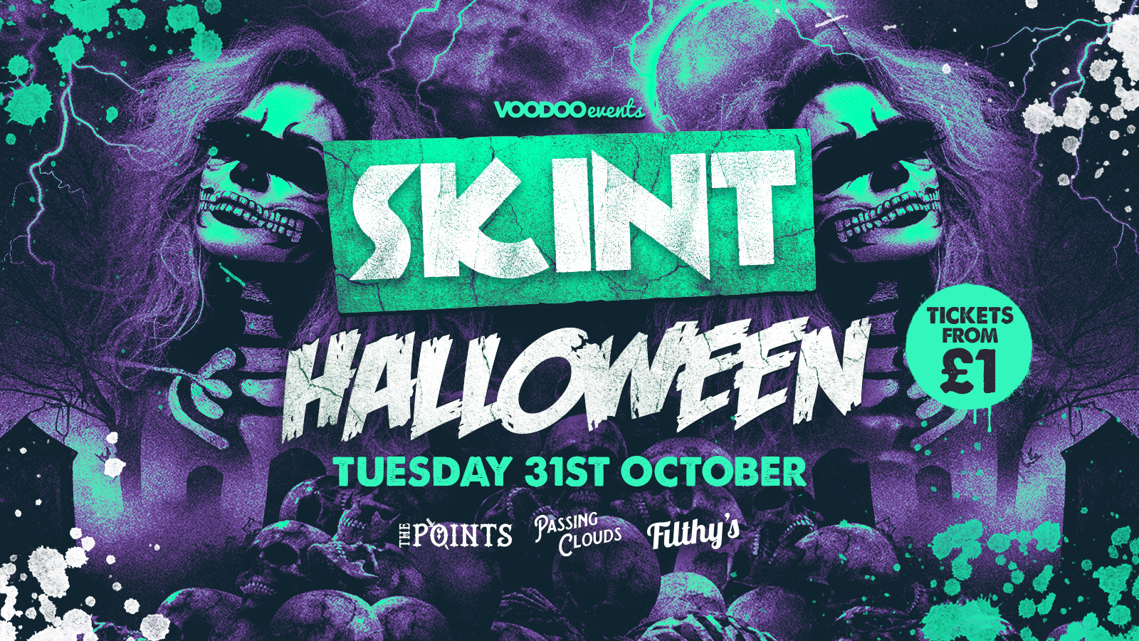 SOLD OUT!  Skint Halloween – The Points, Passing Clouds & Filthy’s 🎃